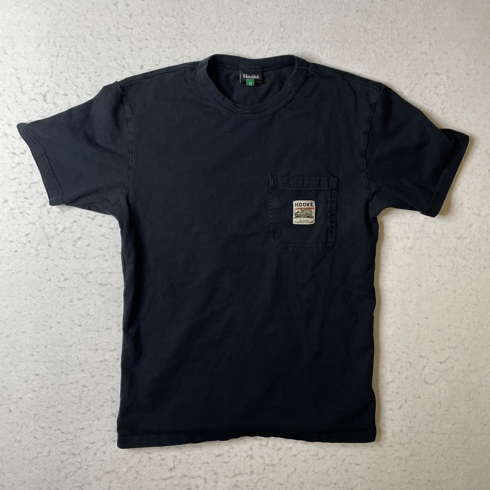 Hooke Mens Organic Cotton Pocket T-Shirt Black‎ 10 Ans D'aventures Size Small